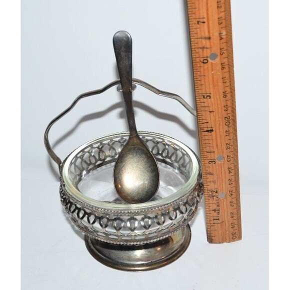 Vtg Sheffield England Silver Plate Sugar Condiment Jam Bowl w/ Spoon - Picture 2 of 10